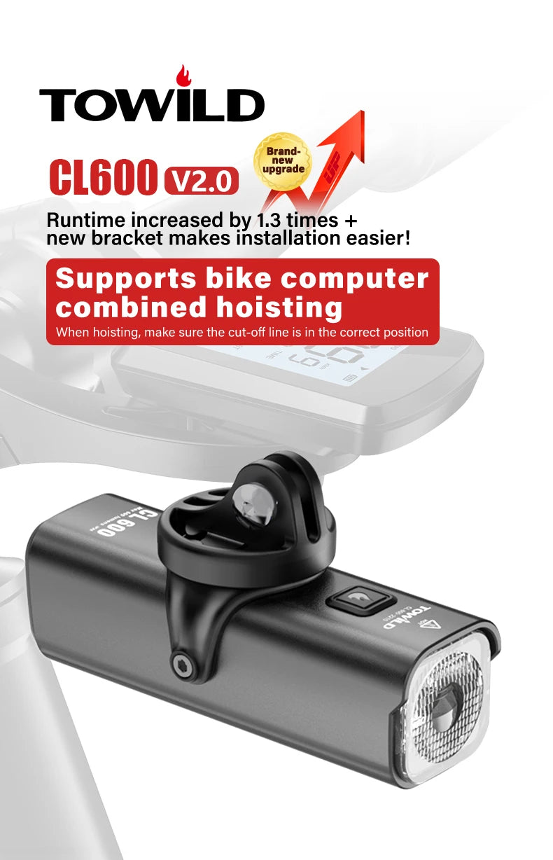 CL600S Bike Light Front Lamp 600 lumens USB Rechargeable LED 2600mAh Bicycle Light IPX6 Waterproof MTB Bicycle headlights