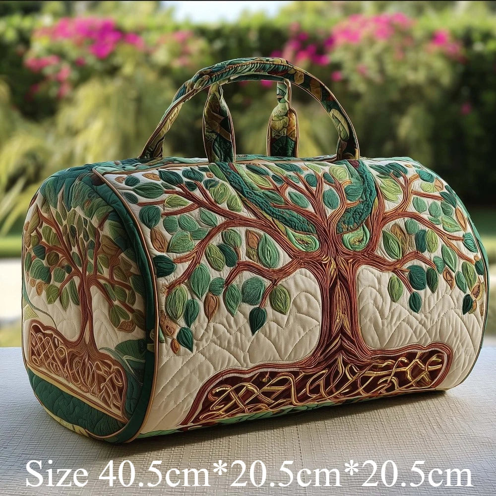 Quilted Duffle Bag Colorful Tree Travel Tote Bags for Men Women Weekender Bag with Colors Leaves Camping Hiking Picnic Festival