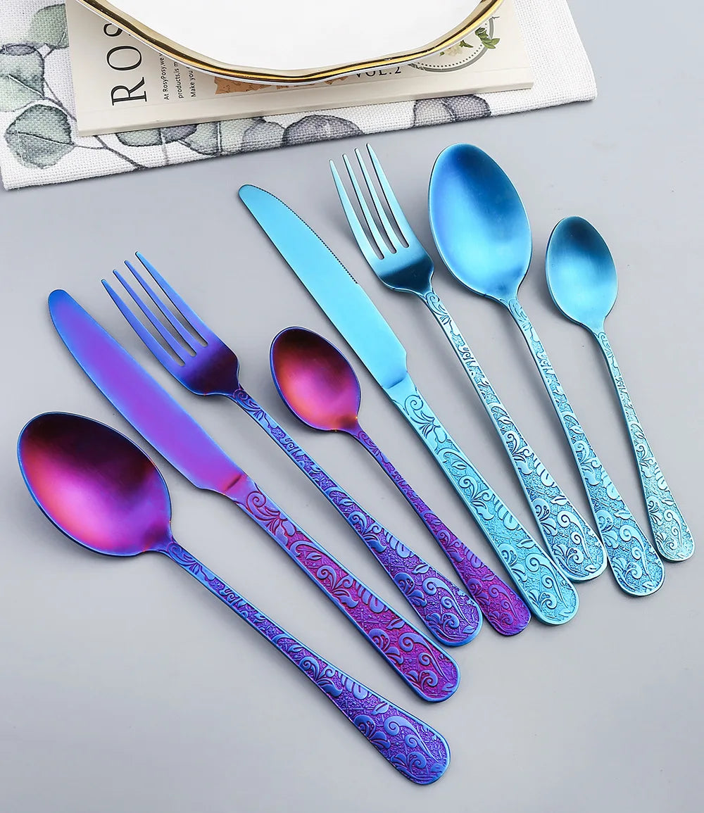 24pcs Golden Spoon Knife Fork Set Luxury Stainless Steel Tableware Set High-end Retro Complete Cutlery for 6 People Home Decor
