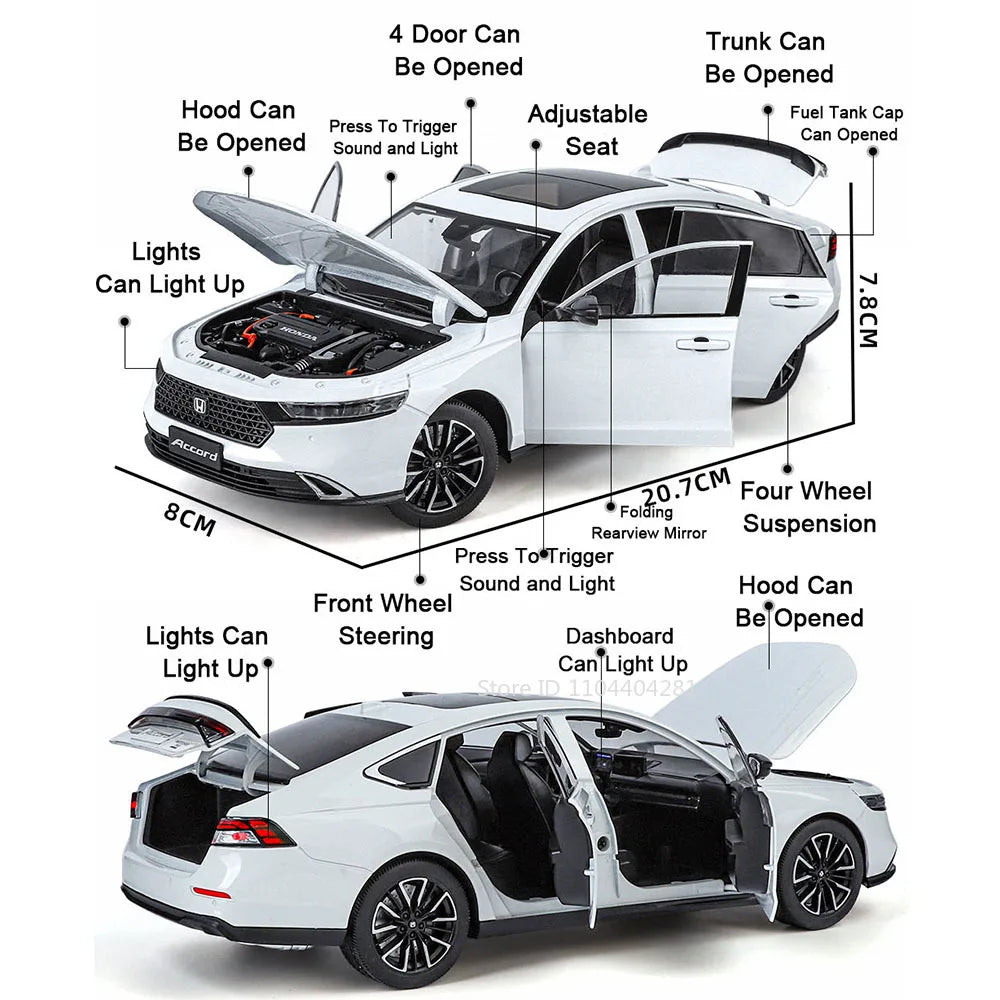 1:18 X5M Honda Accord Car Toys Alloy Diecast Models Shock Absorption Doors Opened Front Wheel Steering Vehices Desktop Ornament