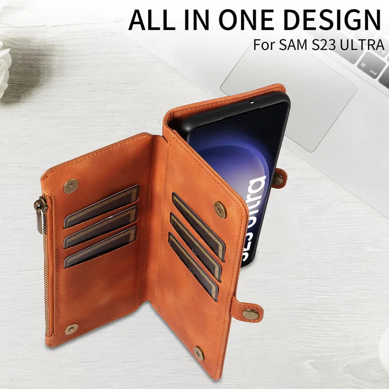 Luxury Leather Flip Wallet Case with Lanyard for Samsung Galaxy S26 / S25 / S24 / S23 Ultra & Plus – Magnetic Full Coverage Phone Bag Cover