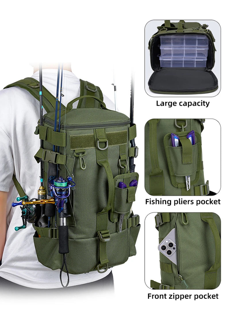 Large Capacity Fishing Gear Storage Backpack Fishing Bag Wet Dry Separation Splash-proof LUYA Bag Hiking Fishing Camping Packs