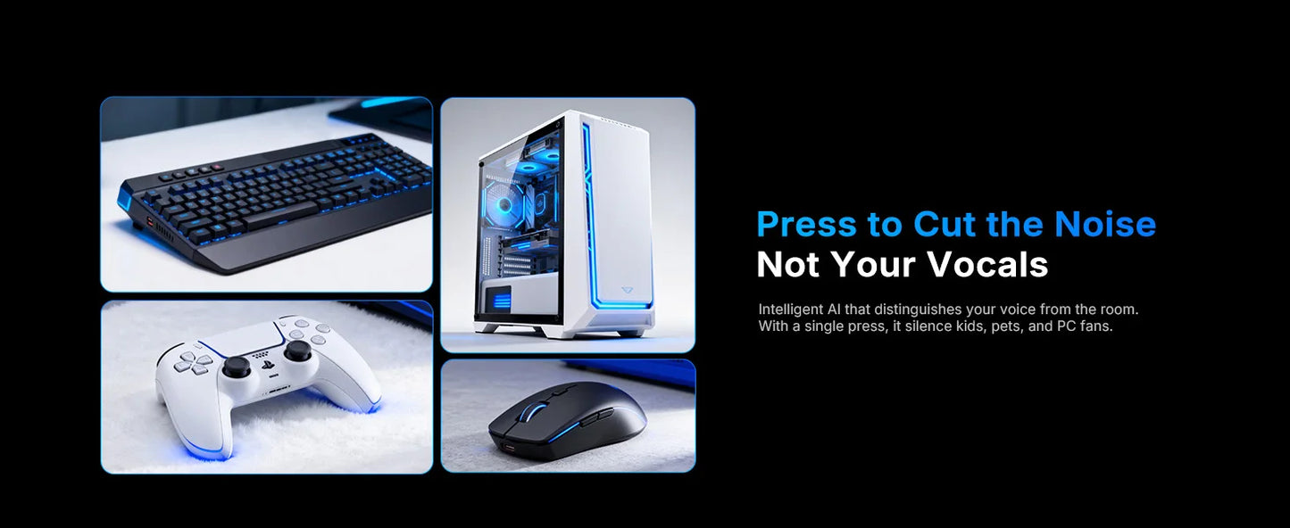 Wireless USB Gaming Microphone with AI Noise Reduction and RGB Lighting