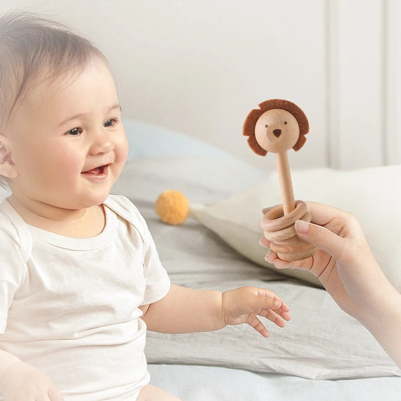 Wooden Montessori Toys For Babies Mobile Rattle Toy Comfort Rattle Toy Beech Wooden Animal Baby Comfort Toy  Nursery Decoration