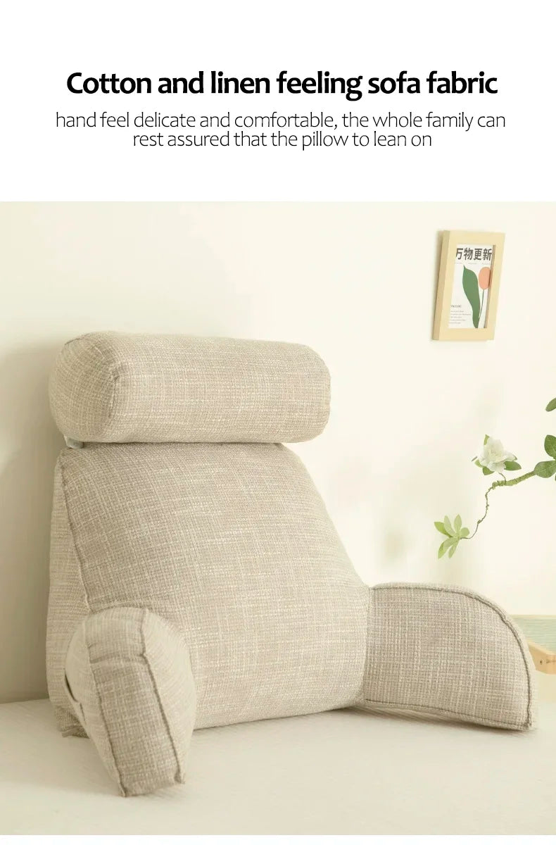 Reading Study Pillow,Bed Wedge with Arms and Pockets Bolster Back Support, Lumbar for Sofa,Office Chair Decorative Pillow