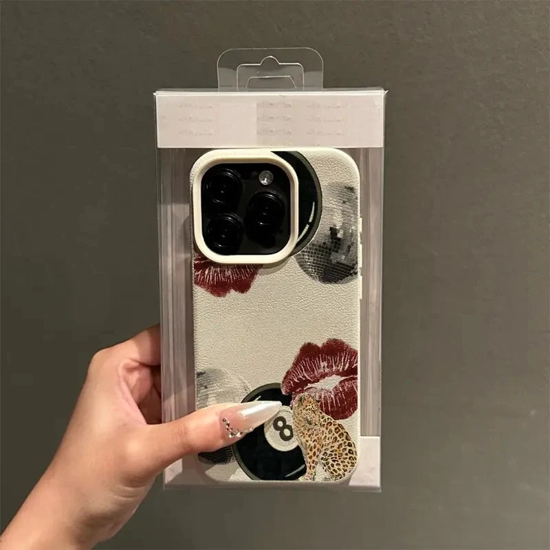For iPhone 17 16 15 14 Case Vintage Lip Print Leopard Print Pool Cover For iPhone 17Air 16 15Plus