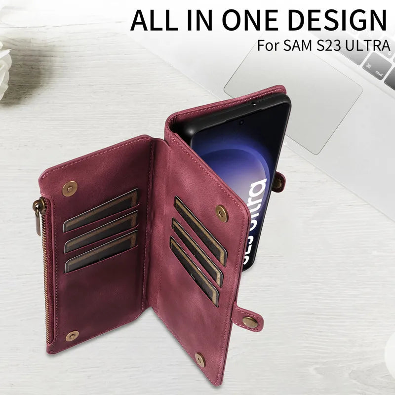 Luxury Leather Flip Wallet Case with Lanyard for Samsung Galaxy S26 / S25 / S24 / S23 Ultra & Plus – Magnetic Full Coverage Phone Bag Cover