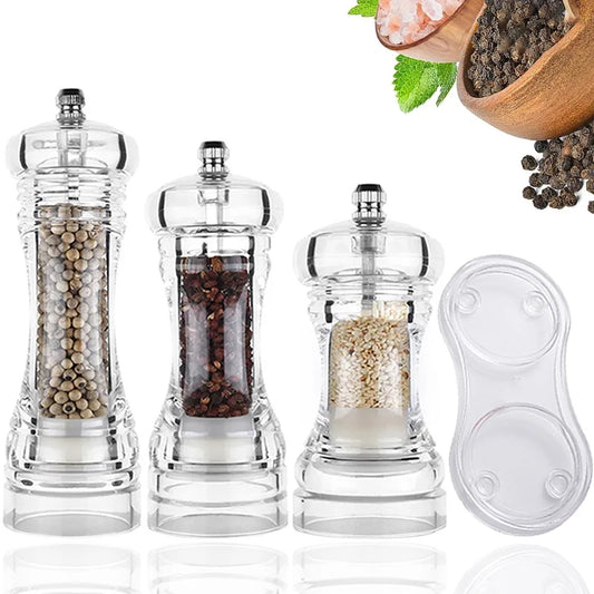 Pepper Grinder Clear Acrylic Salt and Pepper Mills Spice Mill Adjustable Coarseness by Ceramic Rotor Kitchen Accessories