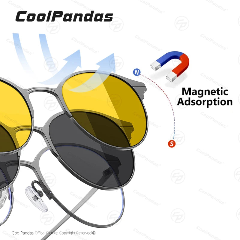 Round Magnetic Clip On Polarized Sunglasses UV400 Anti Blue Light Computer Glasses for Men Women