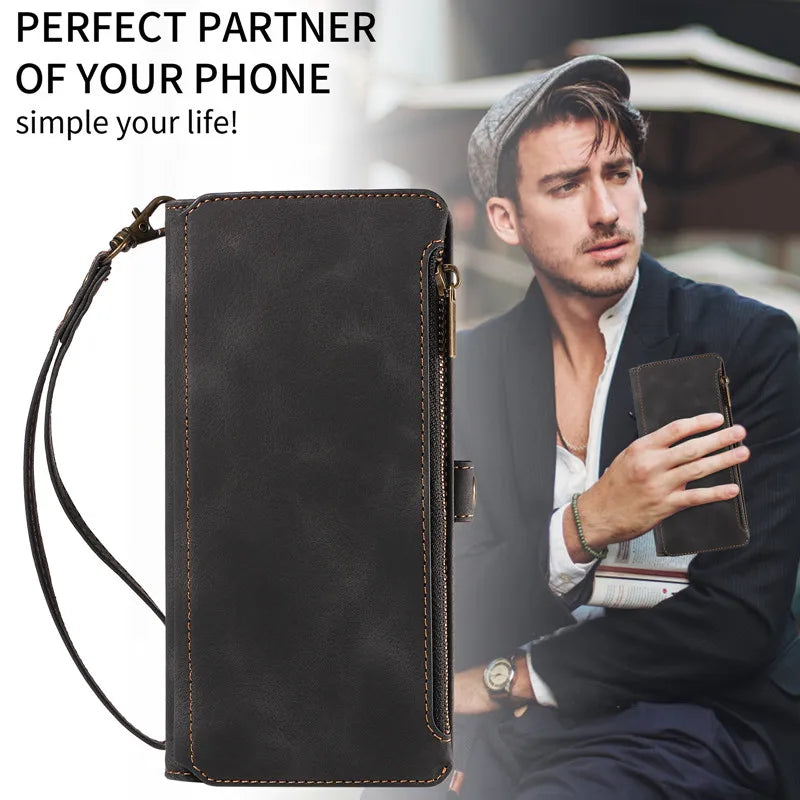 Luxury Leather Flip Wallet Case with Lanyard for Samsung Galaxy S26 / S25 / S24 / S23 Ultra & Plus – Magnetic Full Coverage Phone Bag Cover