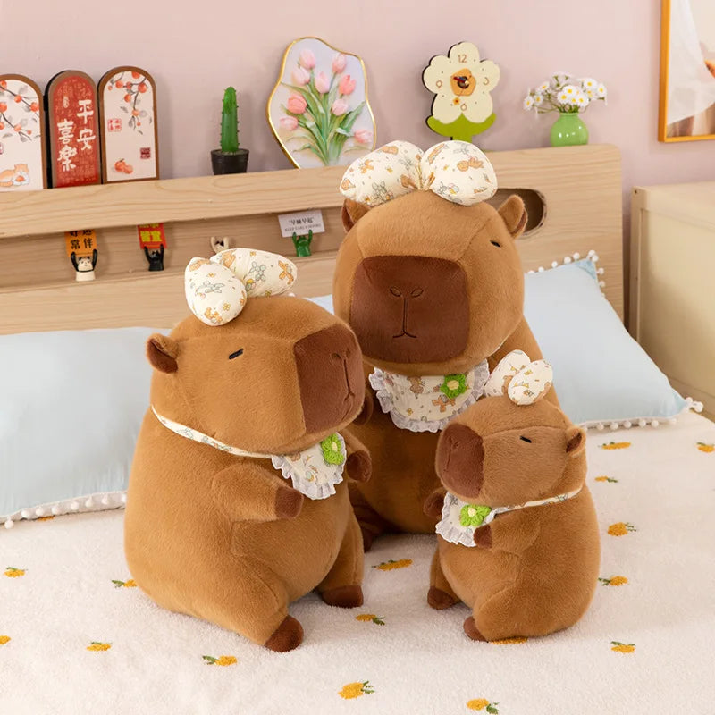 55cm Kawaii Capybara Plush Toy Cartoon with Bow Apron Stuffed Doll Large Cute Baby Gift Kids Birthday Xmas High Quality