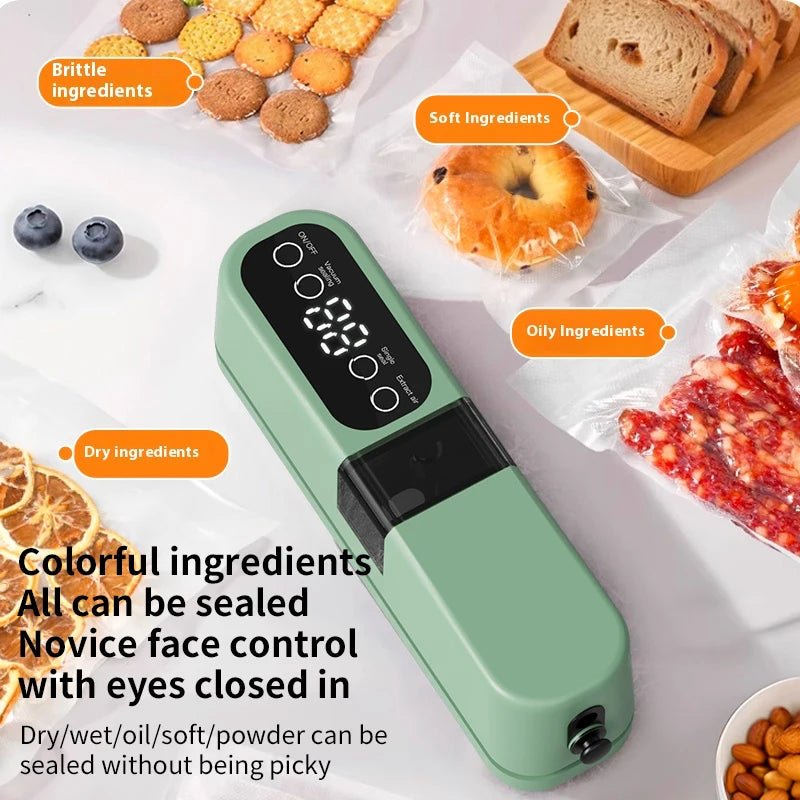 Portable USB Rechargeable Vacuum Sealer – Automatic Food & Snack Sealing Machine with 10 Vacuum Bags, 60KPa Strong Suction