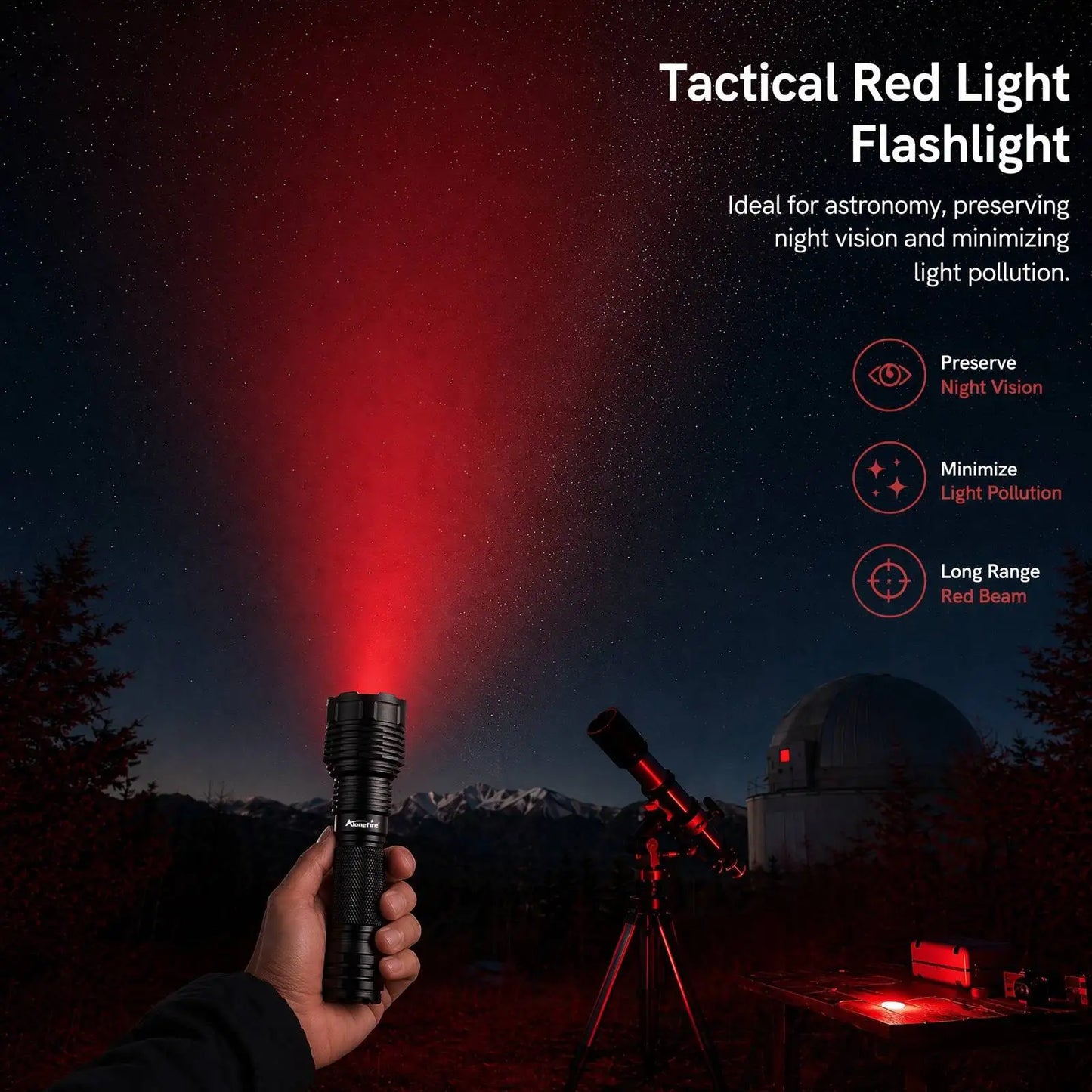 Red Light Rechargeable LED Flashlight