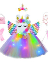Girl Unicorn Dresses for Girls Tutu Princess Party Dresses with LED Lights Flower Birthday Party Cosplay Costume Girls Clothing