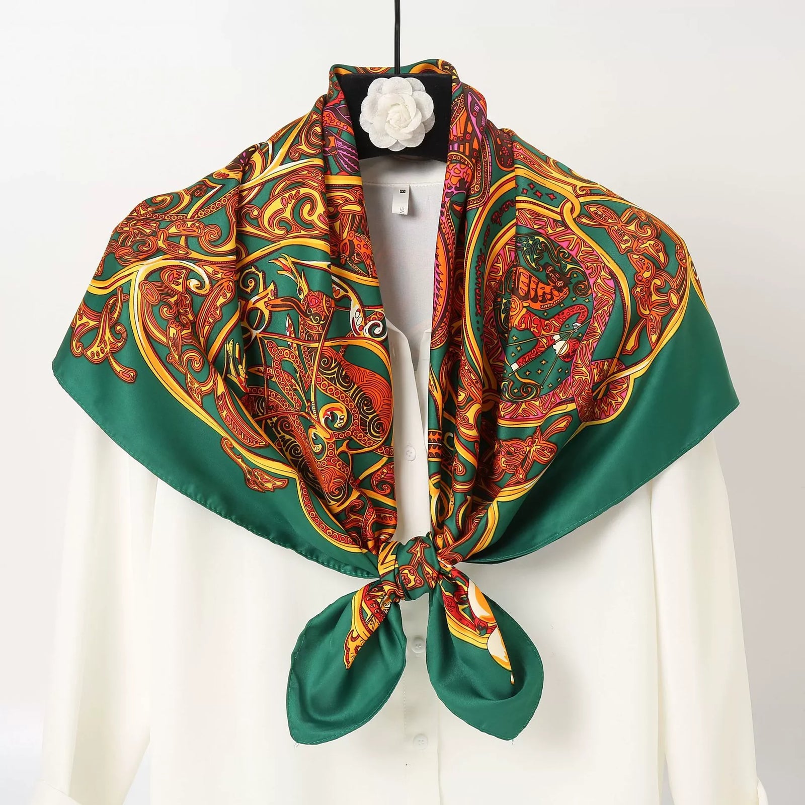 Women Scarf Silk Feeling Hair Neck Square Brand Office bandanna muffler Waiter Flight Attendants Handkerchief Rings wrap