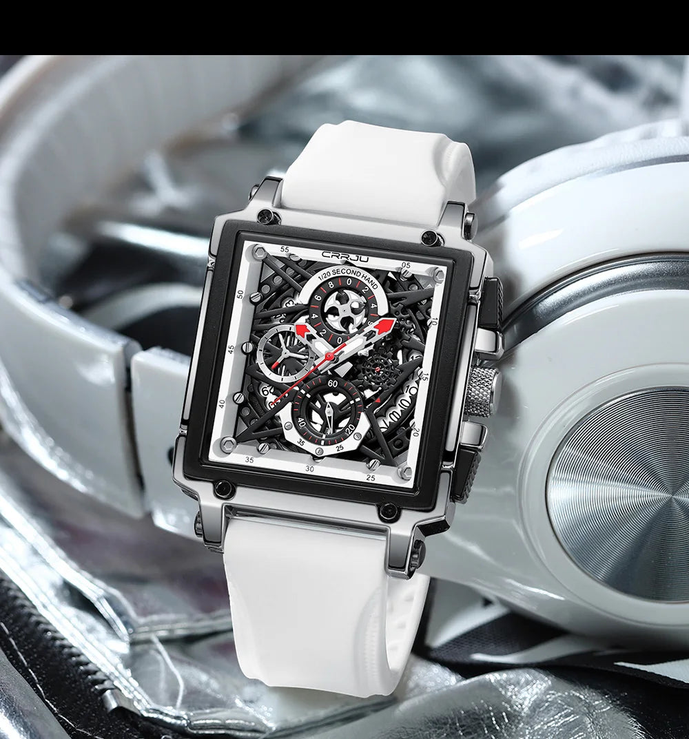 Men's Sports Chronograph Wrist Watch For Men Army Silicone strap Square Quartz Stop Watch Clock Man Relogios Masculino