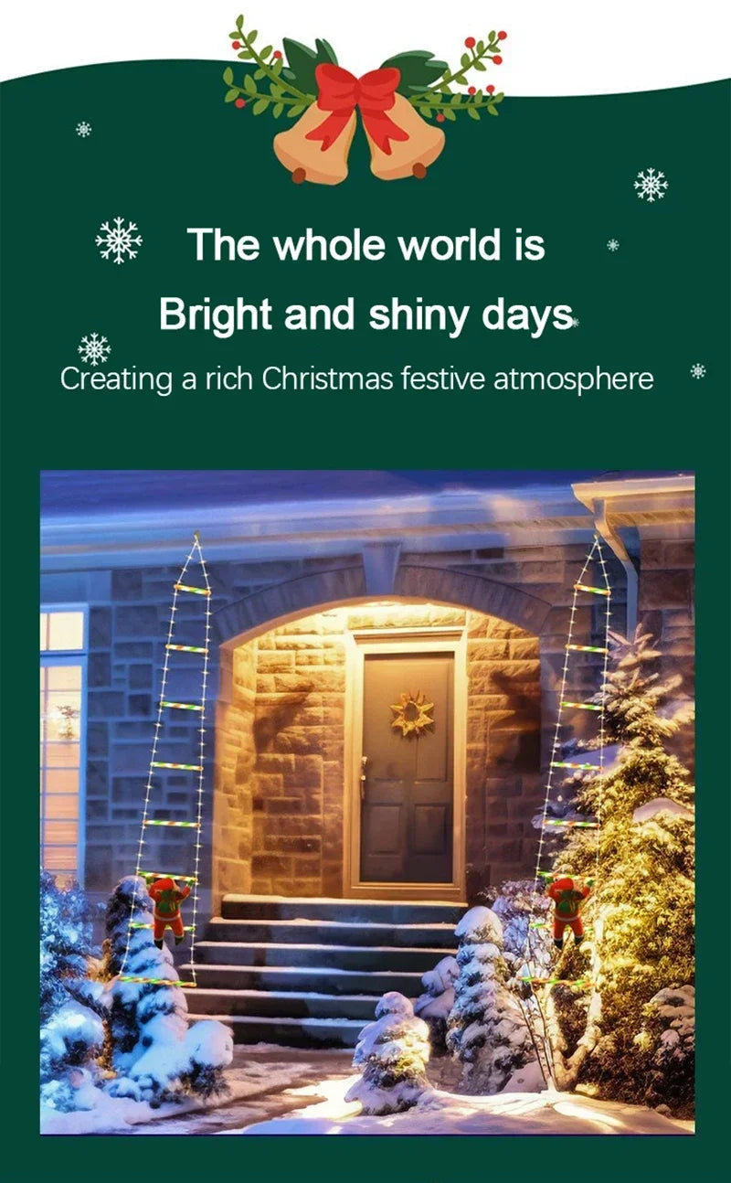 Christmas Decoration LED Ladder Light Strip Climbing Santa Claus Outdoor 8 Modes Christmas Tree For Home Window Christmas Decor