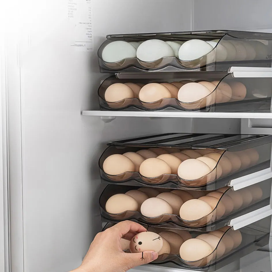 Automatic Rolling Egg Box Multi-Layer Rack Holder – Refrigerator Egg Storage Basket Kitchen Organizer
