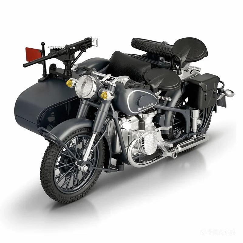 Diecast Retro Military Sidecar Motorcycle Model 1 to 10 Scale