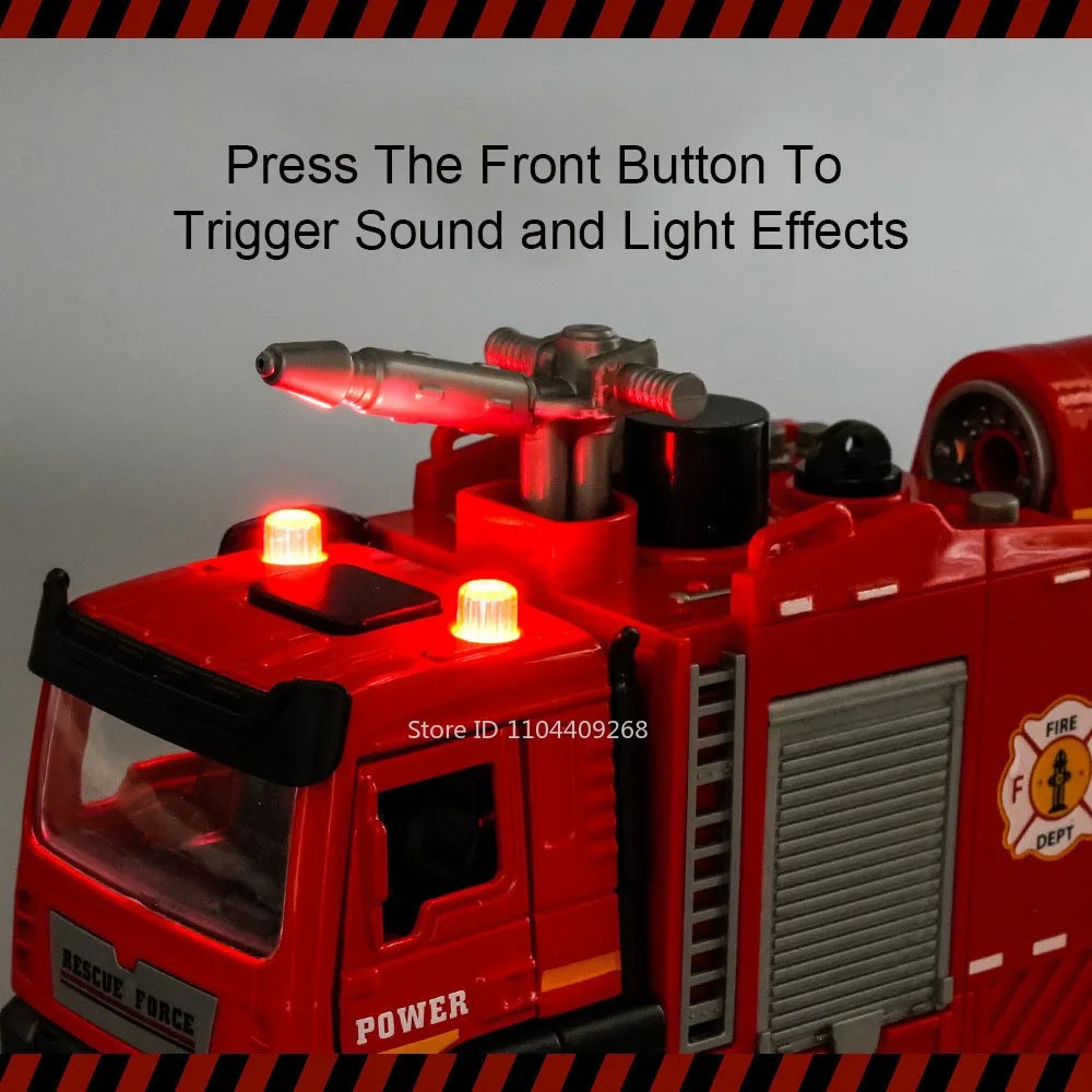 1:32 Water Spray Fog Fire Truck Model Sweeper Toy Car Sound Light Pull Back Doors Opened Vehicles Collection  Gifts