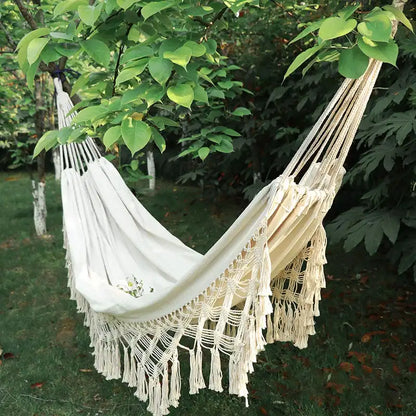 Hammock Boho Style Brazilian Macrame Fringed Deluxe Double Hammock Net Swing Chair Indoor Hanging Swing