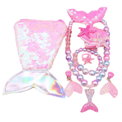 Ariel Princess Accessories Gloves Wand Crown Jewelry Set Mermaid Wig Necklace Braid for Princess Dress Clothing Cosplay Dress UP