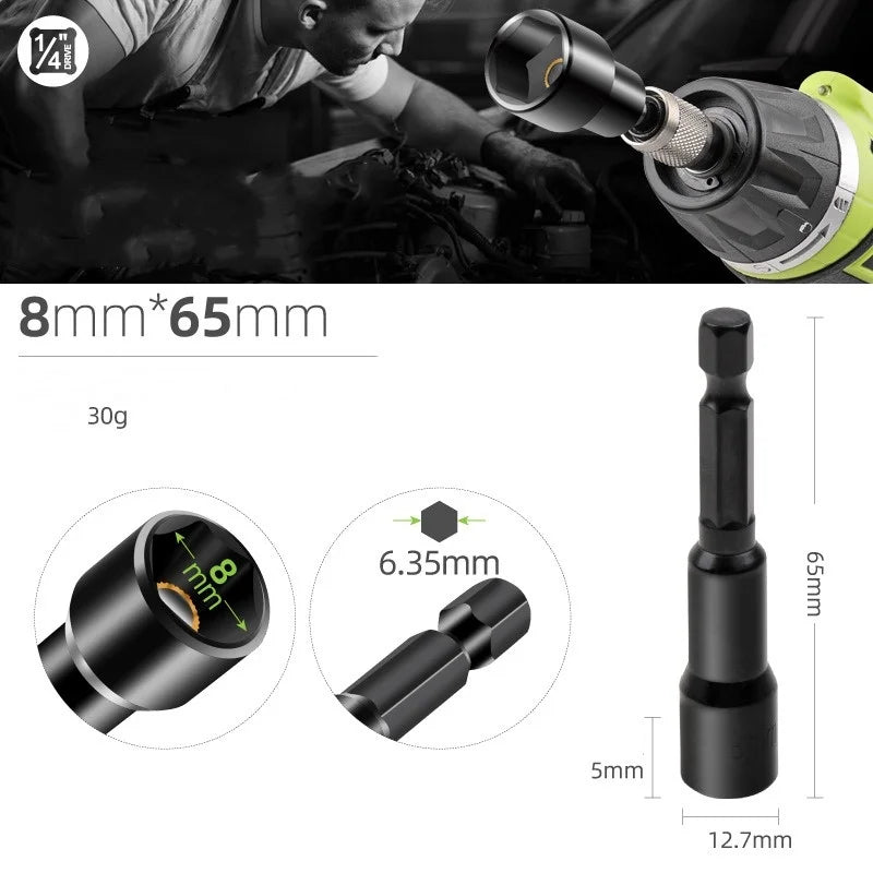 6-19mm Impact-Socket Magnetic Nut Screwdriver Deep Socket Adapter 1/4 Hex Wrench Heads Electric Drill Bit Repairing Hand Tools