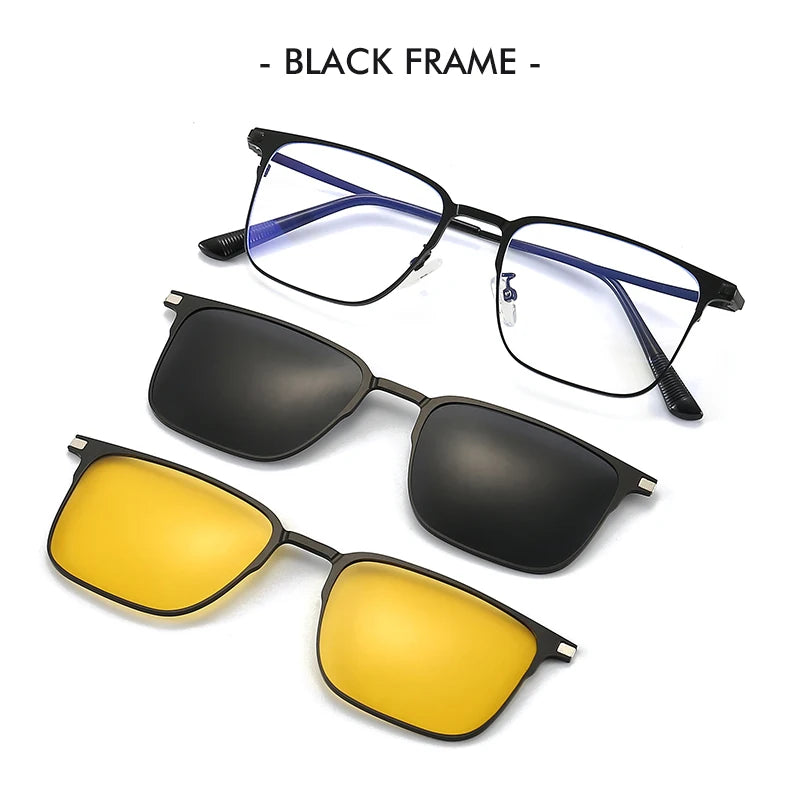 3 In 1 Magnetic Clip On Polarized Sunglasses UV400 Anti Blue Light Night Vision Glasses for Men Women