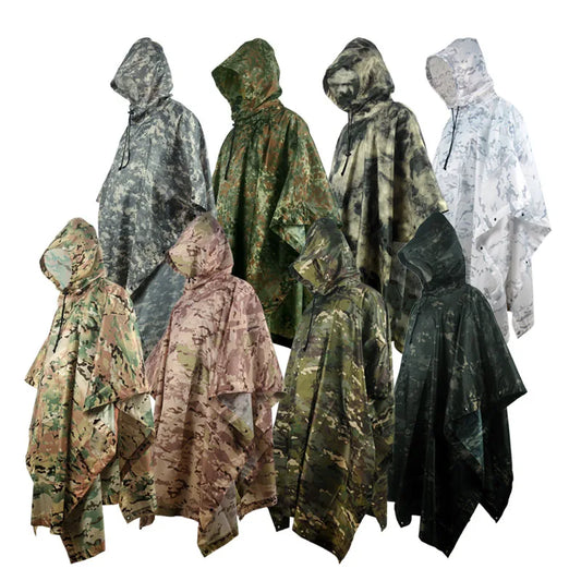 Camouflage Waterproof Folding Rain Poncho for Hiking and Camping