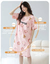Women’s Cotton Nightgown – Korean Style Cute Print, Summer Short Sleeve Sleepwear Dress