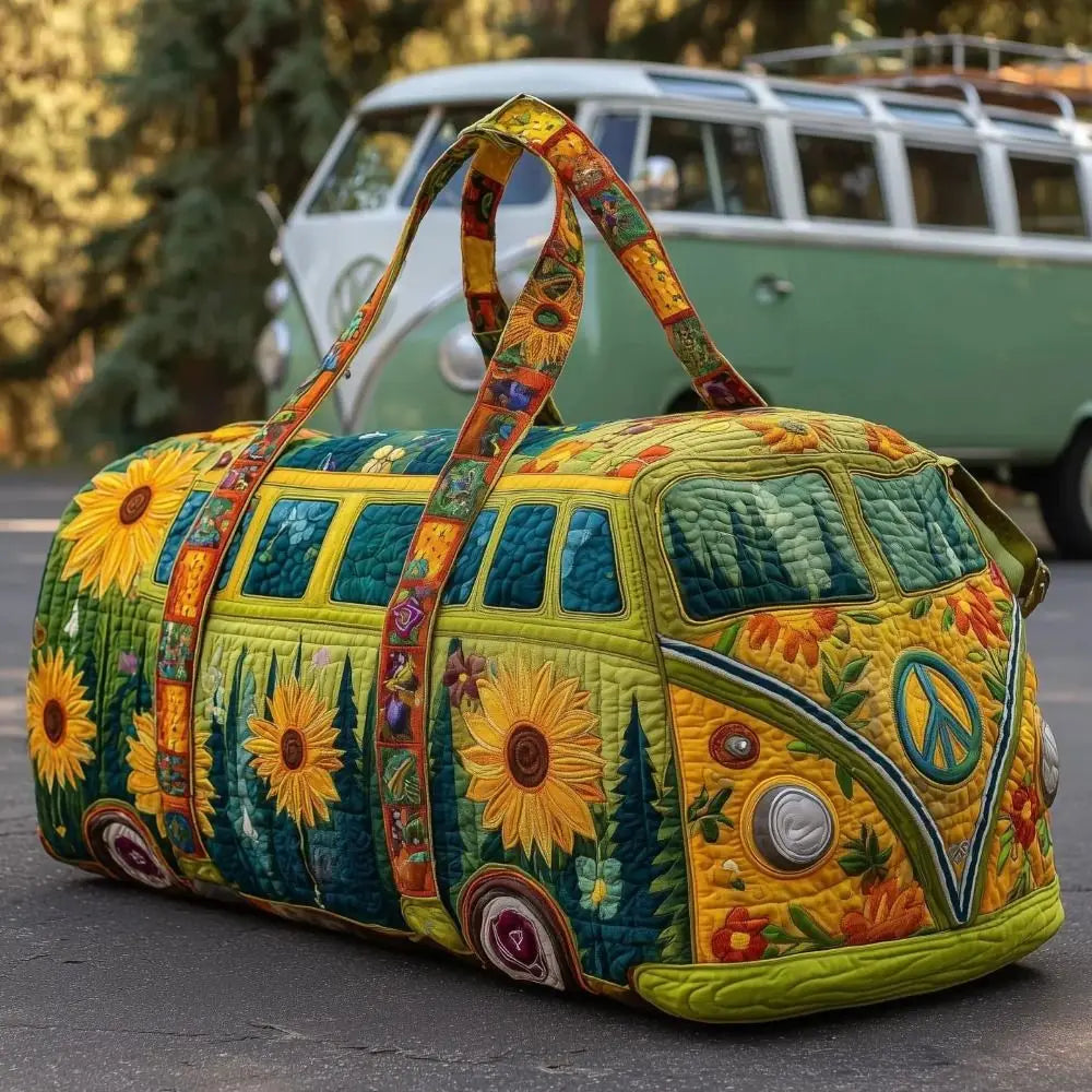 3D Quilted Bus Print Travel Duffle Bag Large Capacity Gym Tote