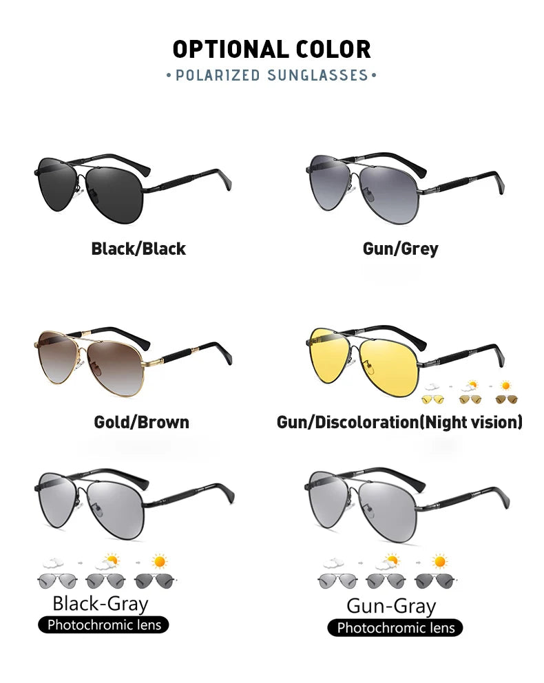 Titanium Memory Metal Photochromic Polarized UV400 Pilot Sunglasses for Men Women