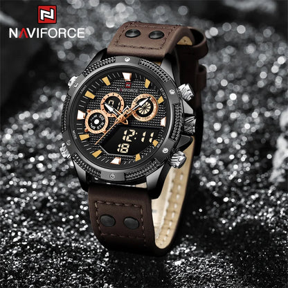 Digital Watch Waterproof Chronograph Sports Leather Strap Wristwatch Dual Display Digital Luminous Clock