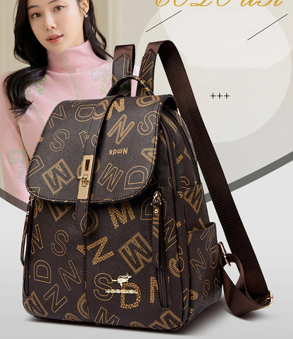 Women's Designer Letter Printing Leather Backpacks Large Capacity Travel Shoulder Bags Totes School Bag