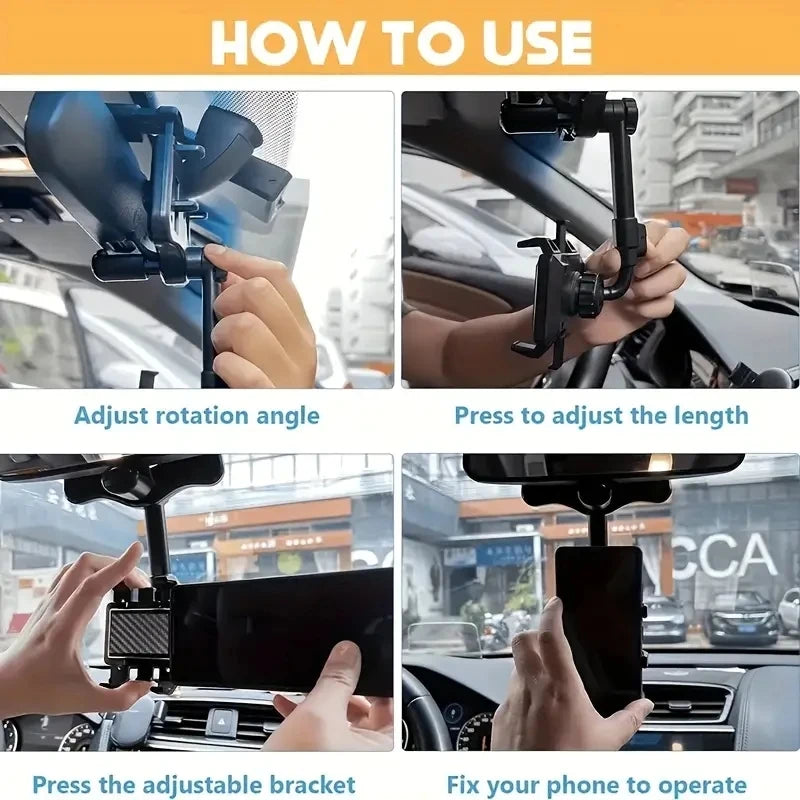 360 Car Phone Holder Rearview Mirror Mount Car Bracket Navigation Stand Foldable Adjustment Mobile Cell Phone Support in Car