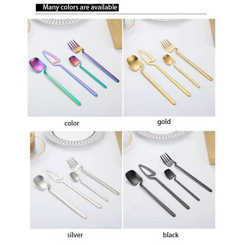 4pcs Rainbow Dining Spoon Fork Table Set Home Kitchen Table Decor Cutlery Sets Ice Cream Desserts Soup Coffee Use Kitchen Tools