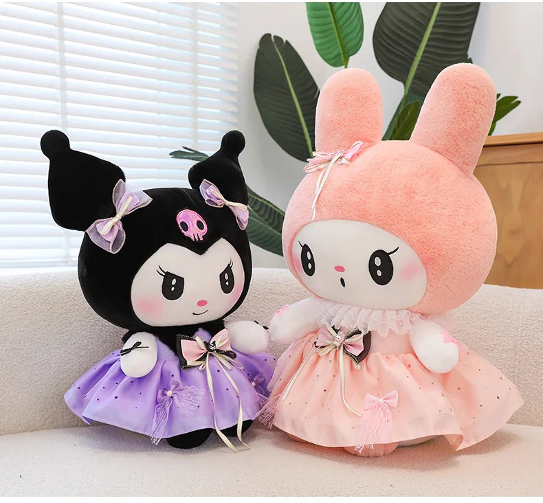 70cm Sanrio Kawaii Kuromi Plush Toy in Princess Tulle Skirt Melody Stuffed Doll Kids Birthday Xmas Gift Cute Pillow for Children