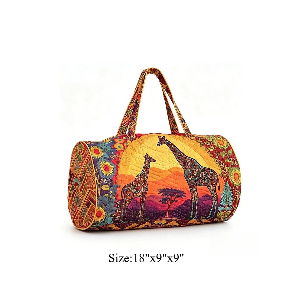 Travel Duffel Bag Quilted Weekender Bag 3D Giraffe Print Luggage African Animal Pattern Carry On Bag for Vacation Beach Camping
