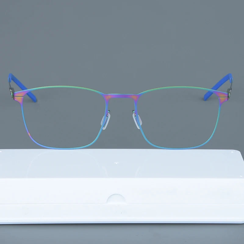 Mens Square Screwless Stainless Steel Eyeglasses Frame
