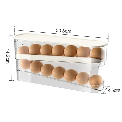 Bilayer Ladder-Style Egg Storage Box – Automatic Rolling Refrigerator Egg Holder & Organizer Rack