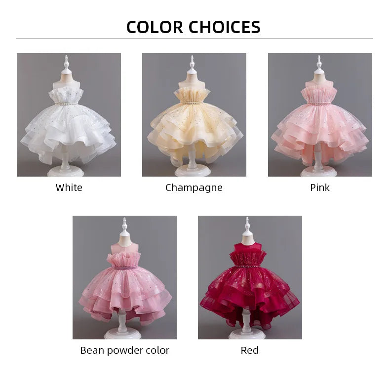 Elegant Girls' Performance Gown - Sleeveless Tulle Dress with Train for Piano Recital & Walk Show