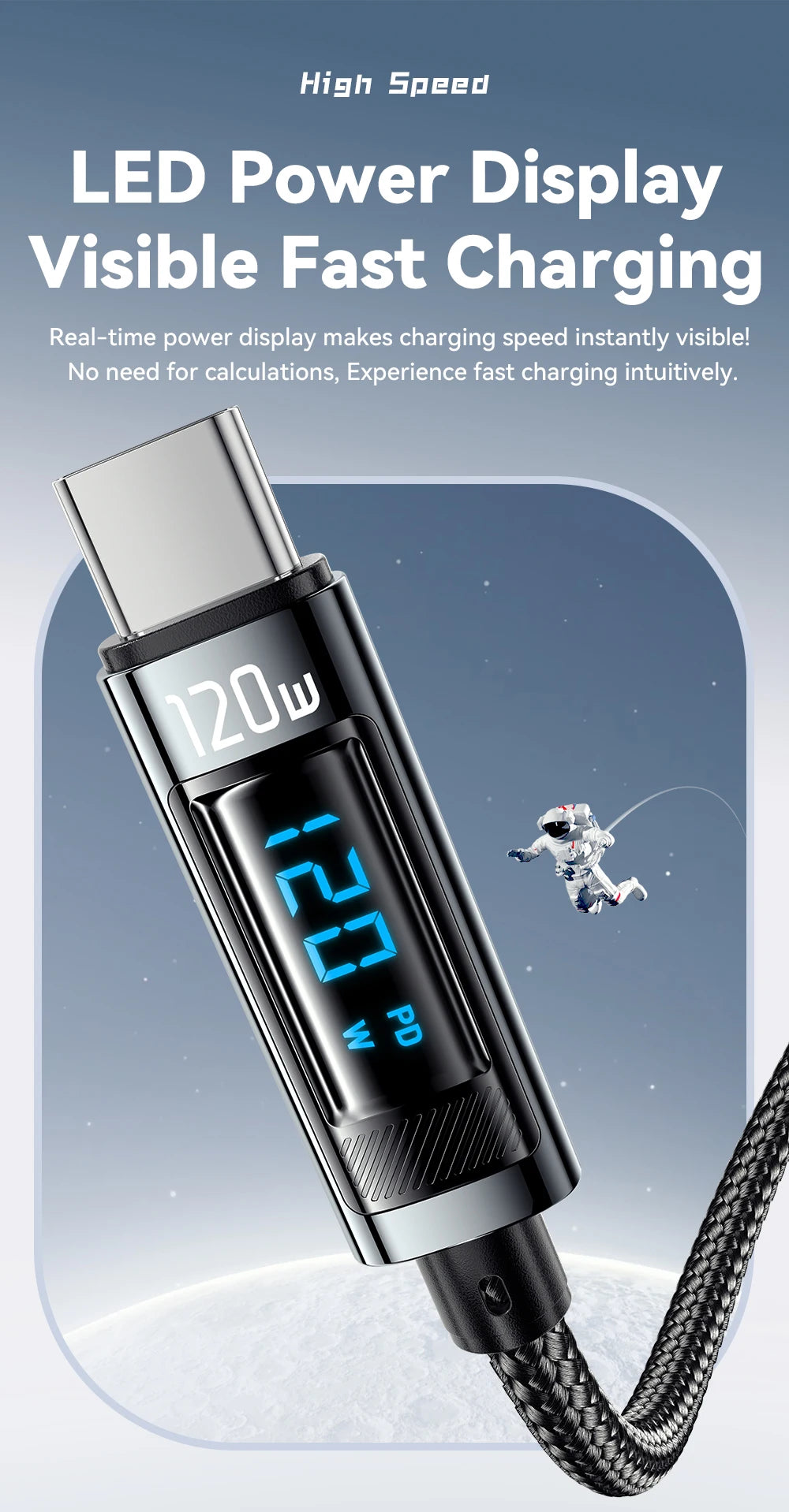 120W USB Type-C to Type-C Fast Charging Cable with LED Display