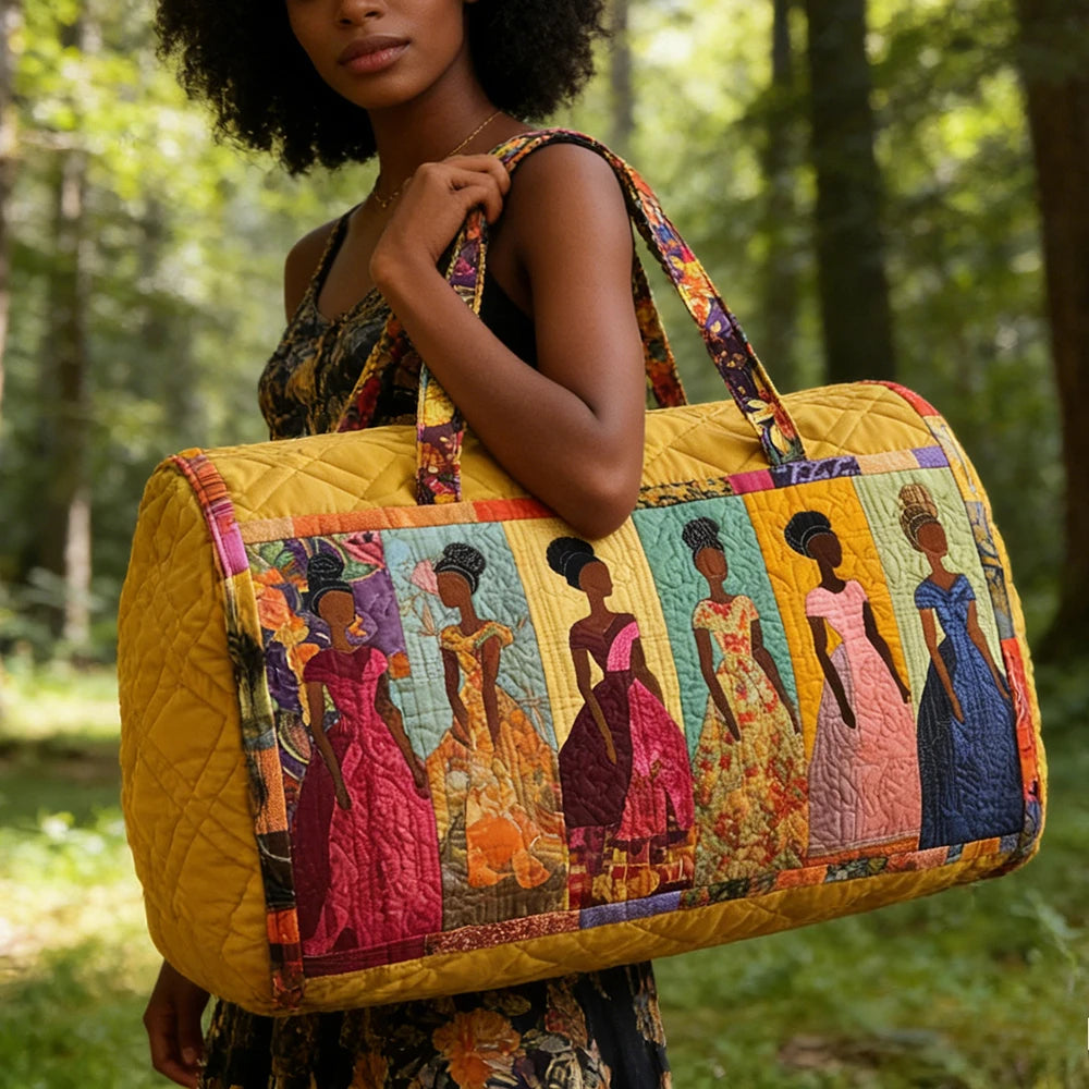 3D Quilted African Tote Bag for Women Colorful Tribal Print African Ladies Sunset Fruit Basket Gym Boho Festival Overnight Bags