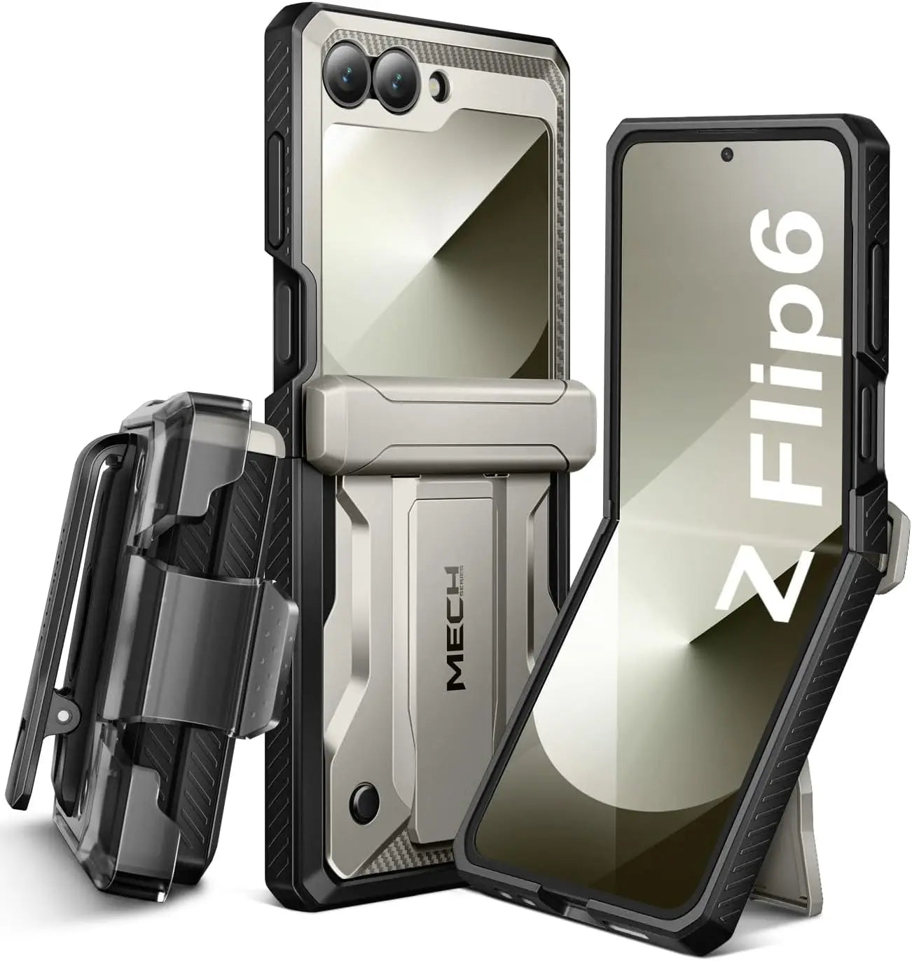for Z Flip 6 Case with Kickstand Belt-Clip Hinge Protection Cover Screen Protector Military Grade Shockproof Phone Case