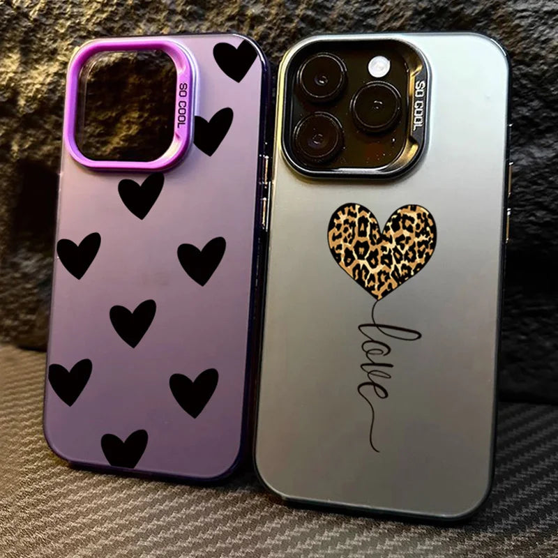 Leopard Love Balloon Pattern Silver Phone Case for iPhone 17 16 Case iPhone 14 15 Pro Max 16E Air Cover