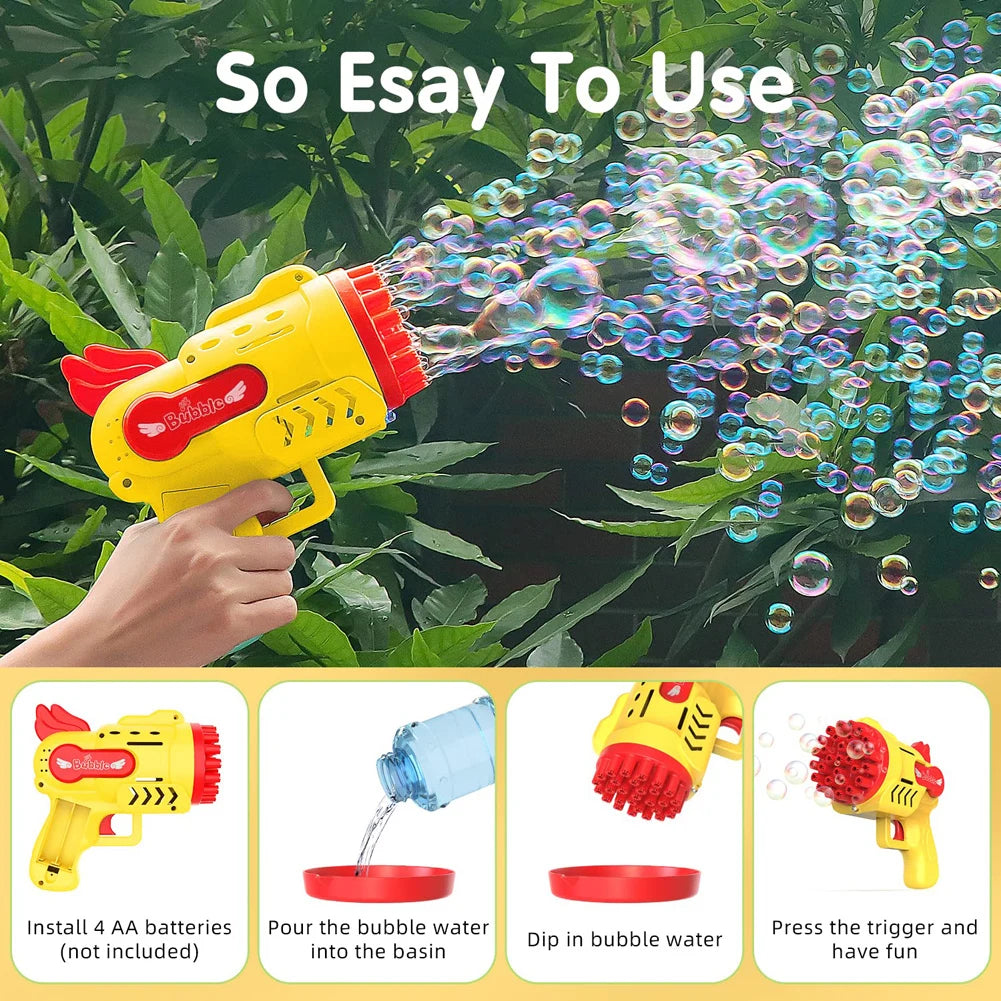 Bubble Gun Kids Toys Electric Automatic Soap Rocket Bubbles Machine Outdoor Wedding Party Toy LED Light Children