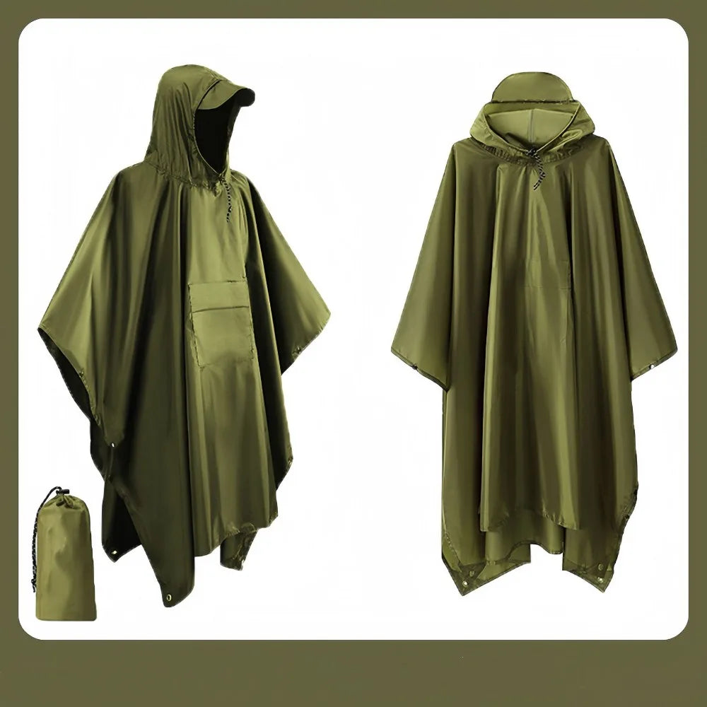 Three in One Waterproof Rain Poncho with Hood and Sleeves for Hiking