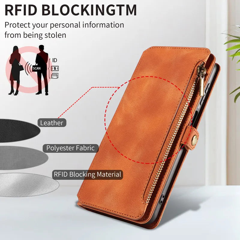 Luxury Leather Flip Wallet Case with Lanyard for Samsung Galaxy S26 / S25 / S24 / S23 Ultra & Plus – Magnetic Full Coverage Phone Bag Cover