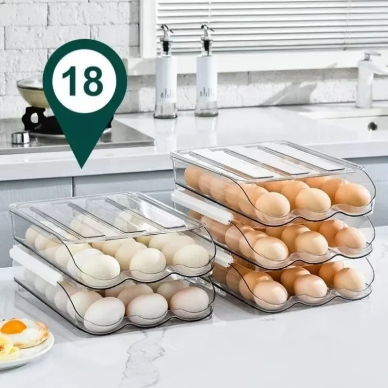 Automatic Rolling Egg Box Multi-Layer Rack Holder – Refrigerator Egg Storage Basket Kitchen Organizer