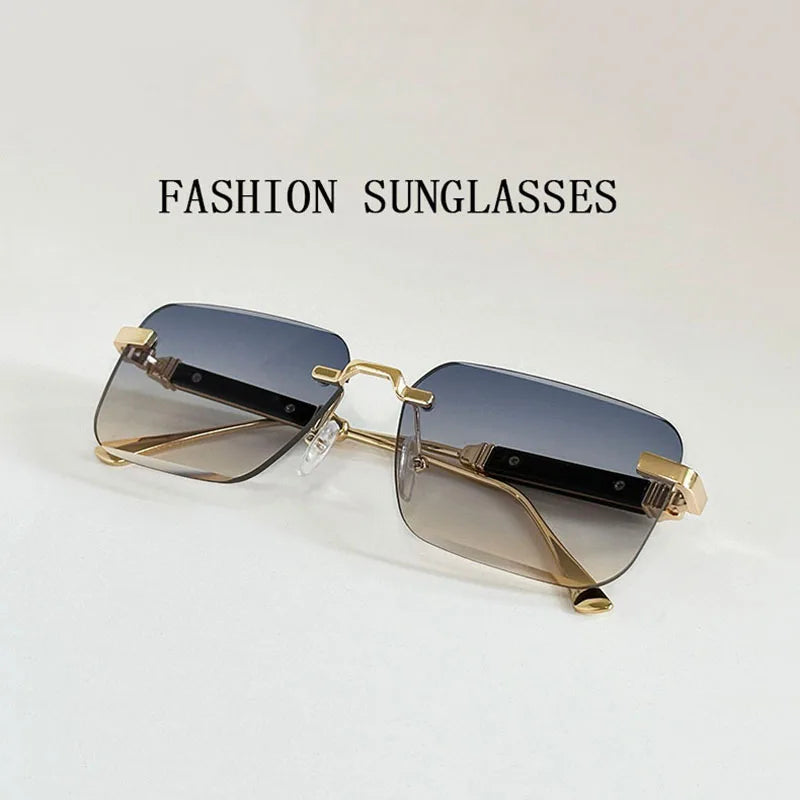 Rimless Square Sunglasses With UV400 Protection